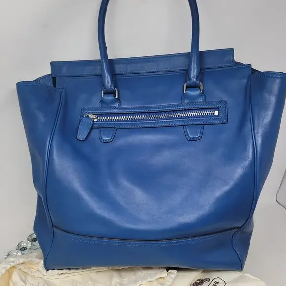 Coach Legacy Tanner Blue Purse Bag Double Handle W Satin Dust Bag Handbag Large